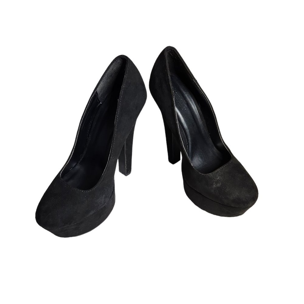 Charlotte Russe Tune 1 Black Suede Platform 6" Heels Size 7 Womens